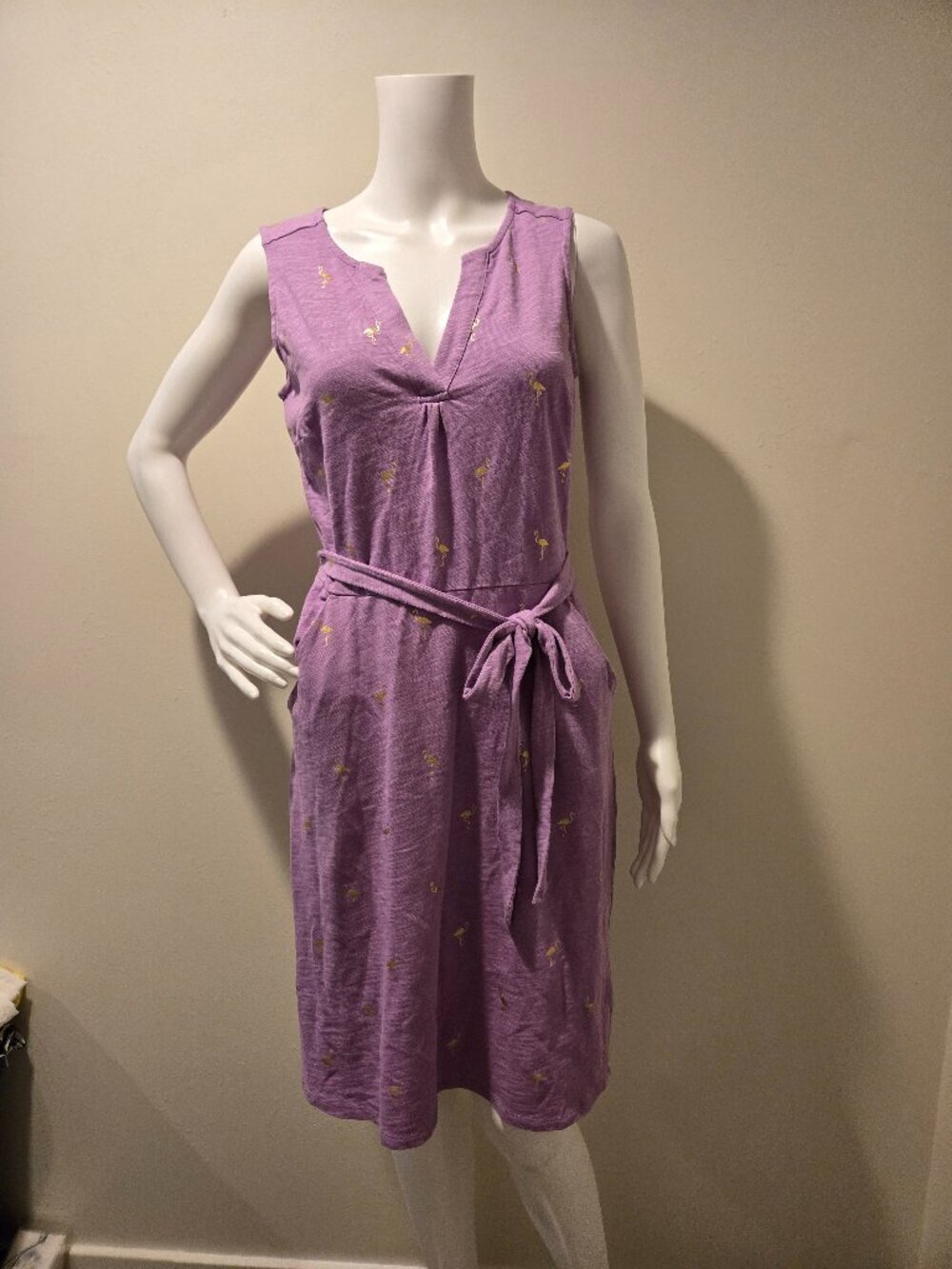 Boden Vanessa Wrap Dress Purple Gold Flamingo Print 4